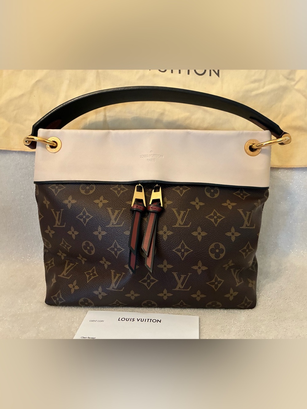 Louis Vuitton Brown Monogram Messenger Bag with Cream Trim